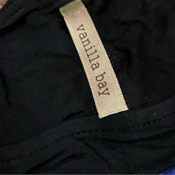 Vanilla Bay Black & Blue Striped Drape Sleeve Long Tunic Blouse with Studs Small - Picture 7 of 7